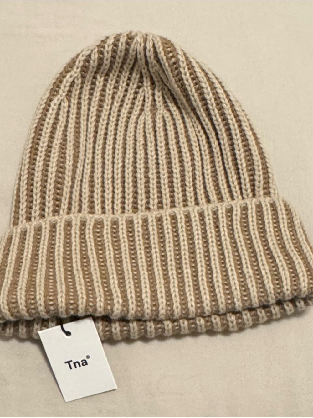 TNA Ribbed Two-Tone Tan & Cream Beanie